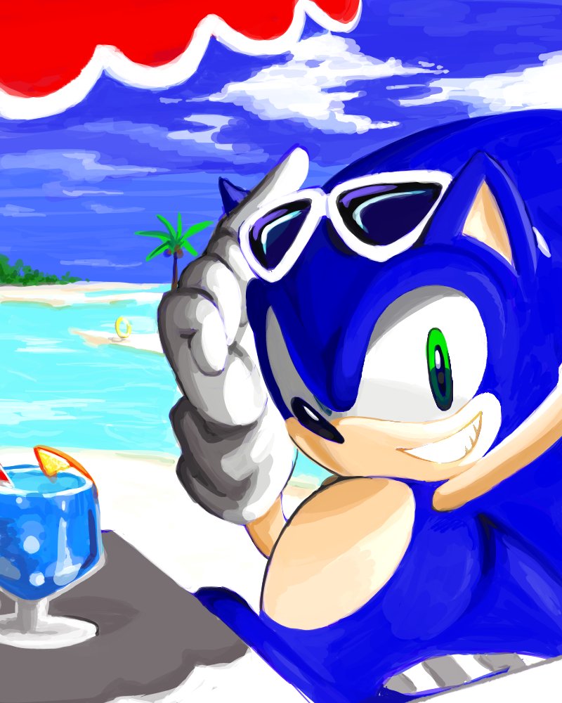 1boy, 22z3r0, azpainter_(medium), beach, blue_sky, furry, furry_male, gloves
