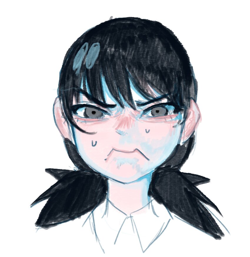 1girl, absurdres, angry, black_hair, chainsaw_man, ginka_jack, grey_eyes, highres