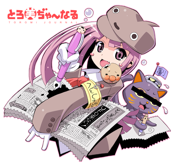 \m/, armband, blush_stickers, cat, fang, gloves, holding, holding_newspaper