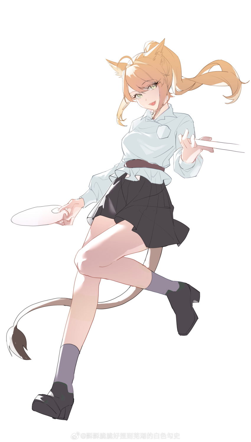 1girl, :d, absurdres, animal_ears, blonde_hair, brown_tail, chinese_commentary, commentary_request