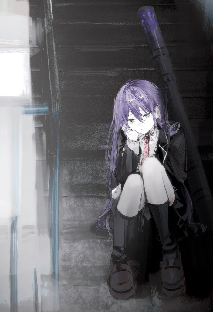 1girl, :|, black_jacket, black_shoes, black_socks, blazer, closed_mouth, expressionless