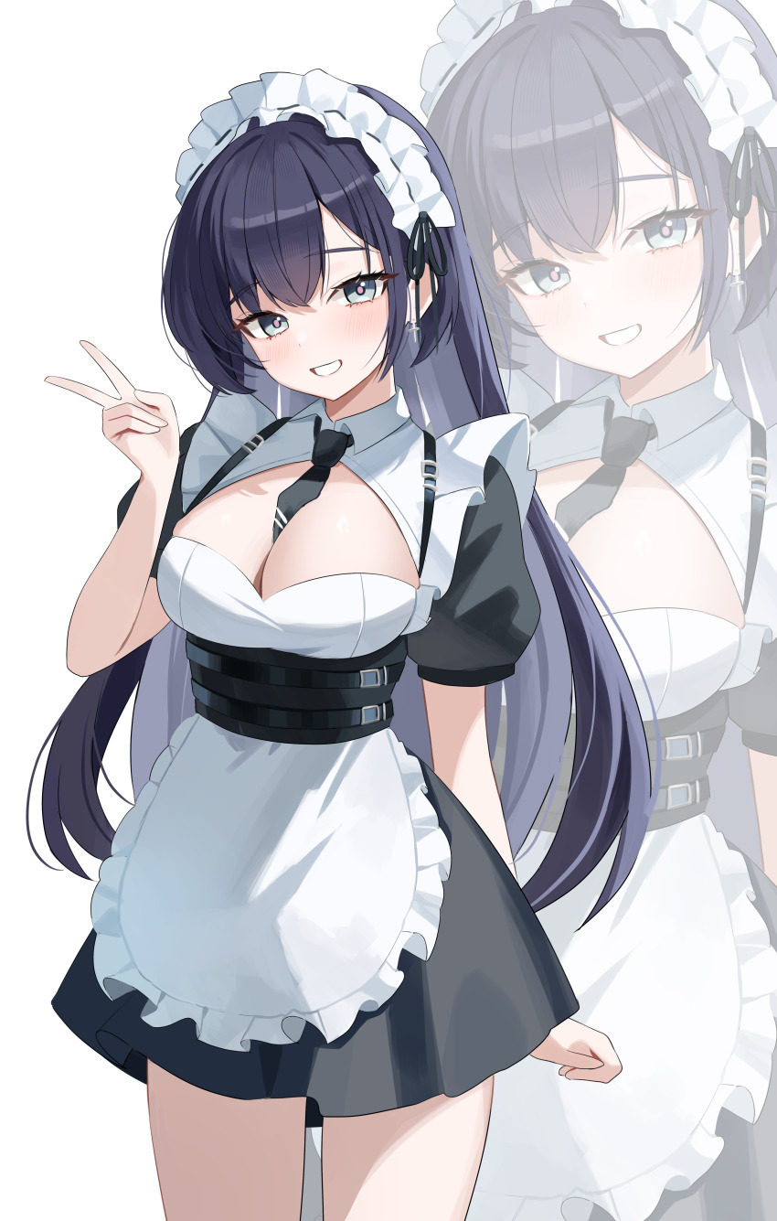 1girl, absurdres, alternate_costume, apron, belt, black_dress, black_hair, black_necktie