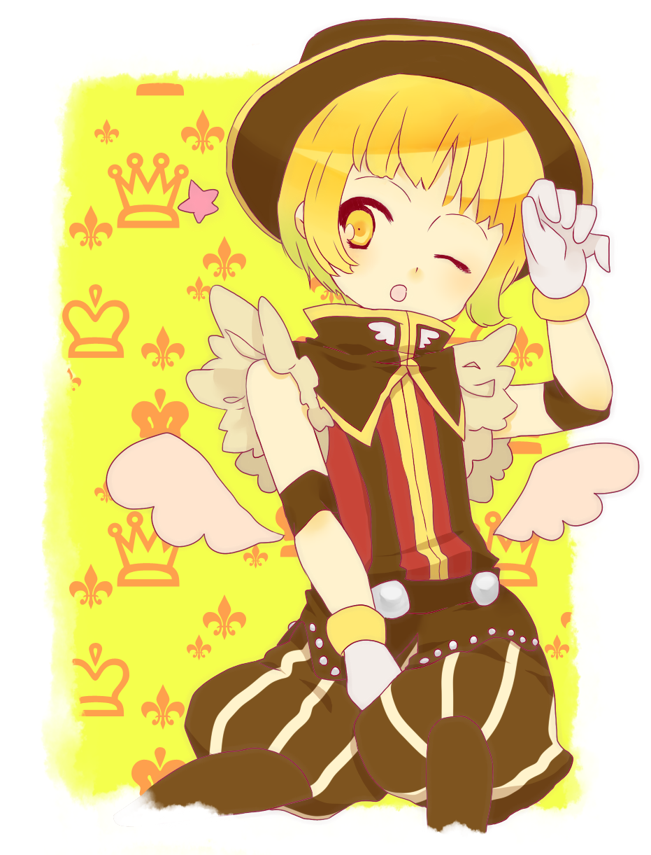 1boy, :o, black_hat, black_pants, blonde_hair, cropped_legs, gloves, hat