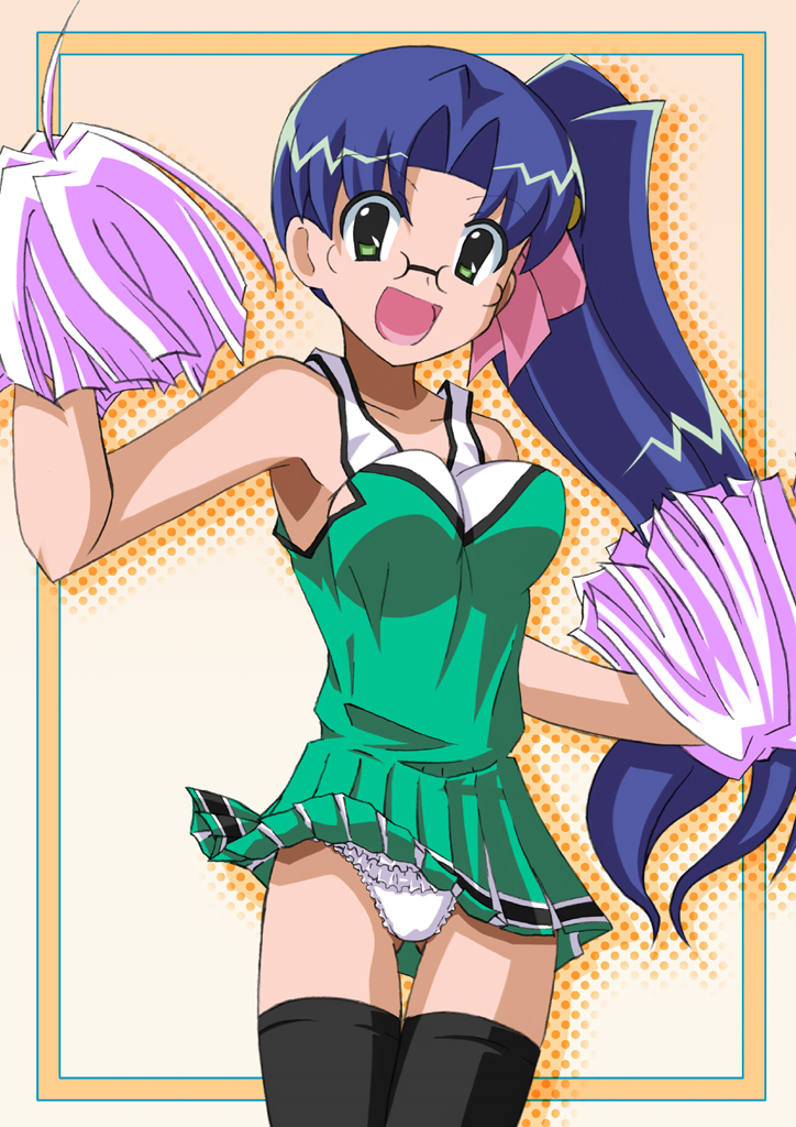 00s, aoba_kozue, glasses, mahoraba, midorikawa_chiyuri, panties, thighhighs, underwear