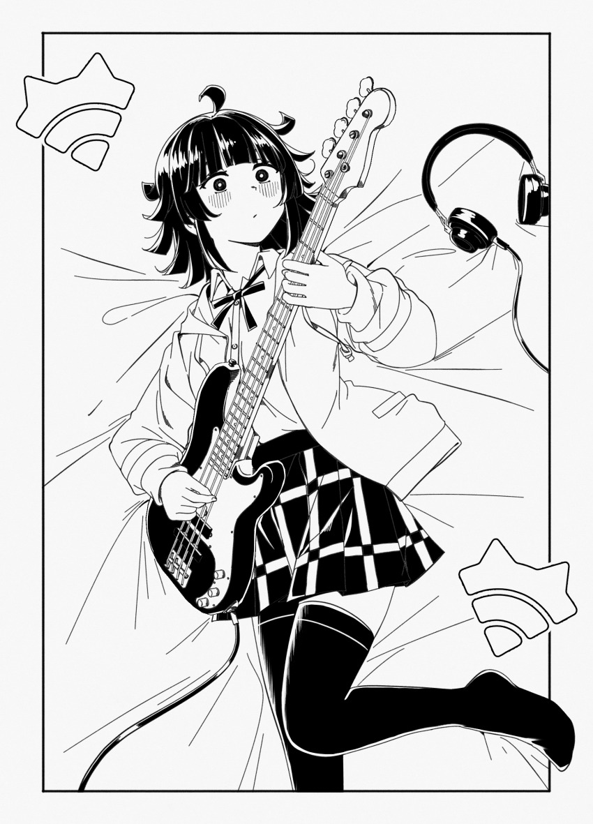 1girl, absurdres, ahoge, animal_ears, audio_cable, bad_id, bad_twitter_id, bass_guitar