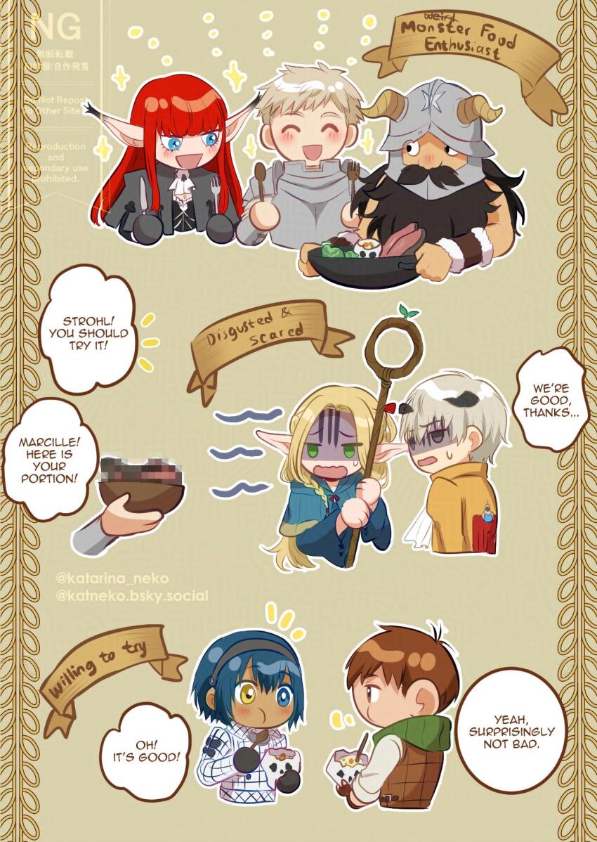 2girls, 5boys, ^_^, armor, black_gloves, blonde_hair, blue_hair, blue_sky