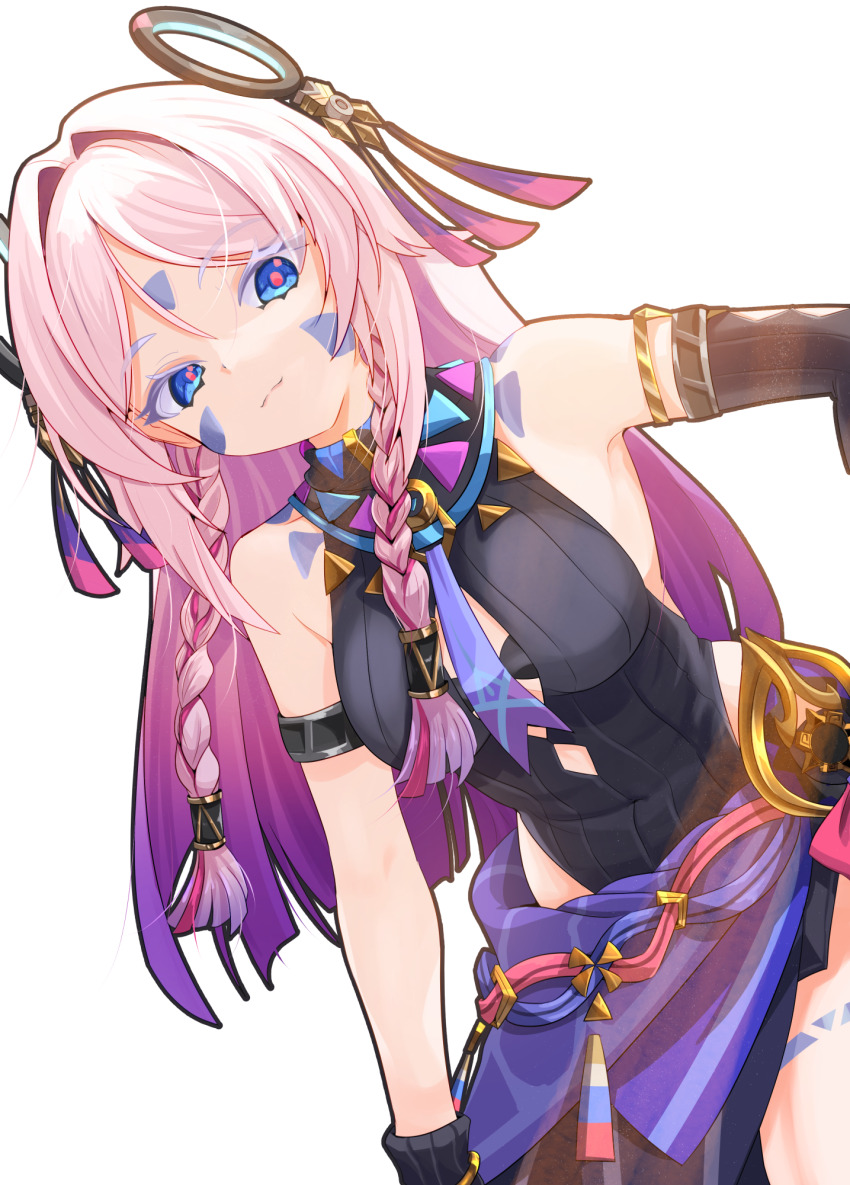 1girl, armlet, bare_shoulders, black_leotard, blue_eyes, braid, citlali_(genshin_impact), colored_eyelashes