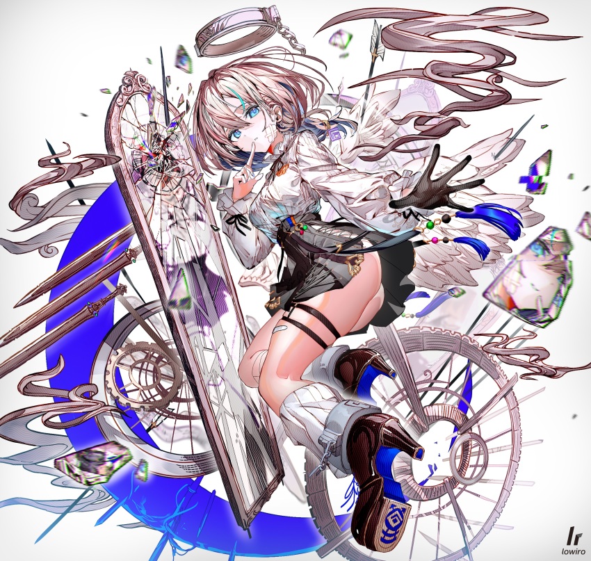 1girl, absurdres, angel_wings, arcaea, bandage_on_face, bandages, bandaid, bandaid_on_face