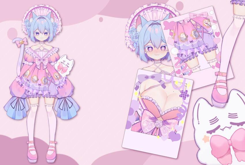 1boy, animal_ears, bonnet, bow, bowtie, breasts, cat_boy, cat_ears