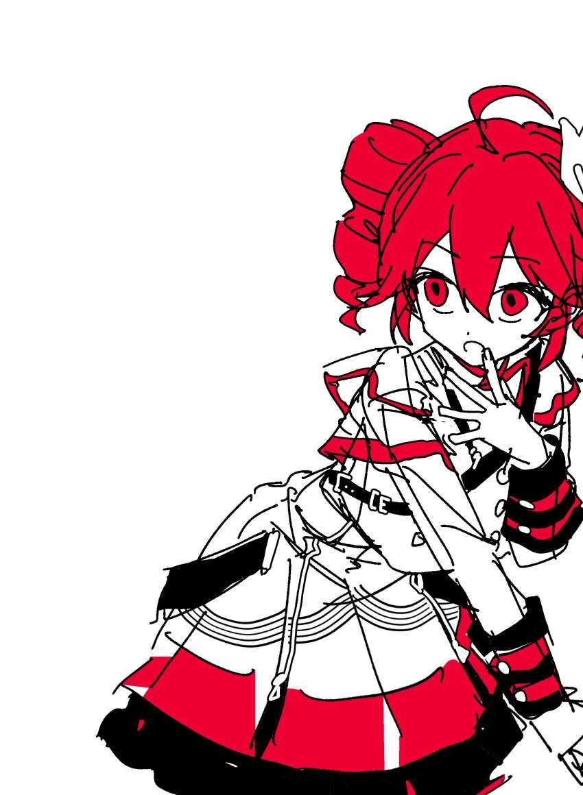 1girl, :o, absurdres, ahoge, drill_hair, hair_between_eyes, hair_ribbon, hand_to_own_mouth