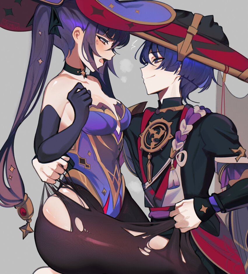 1boy, 1girl, ^^^, absurdres, anger_vein, armor, bare_shoulders, between_legs