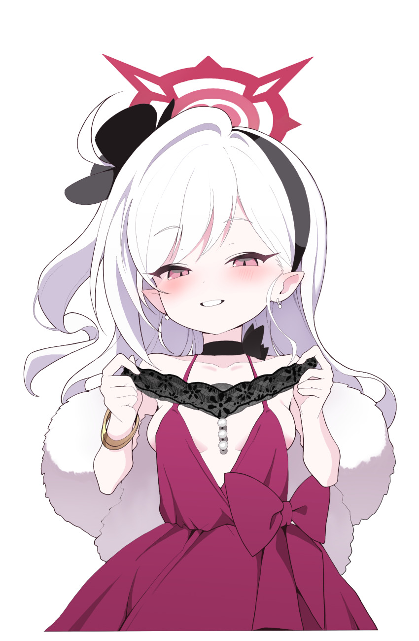 absurdres, black_flower, black_hairband, black_panties, black_scrunchie, blue_archive, blush, breasts