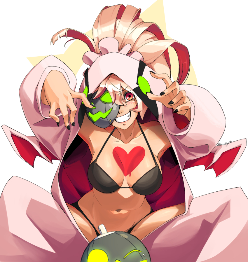 1girl, artist_name, bikini, black_bikini, black_nails, blizzardingpike, blonde_hair, breasts