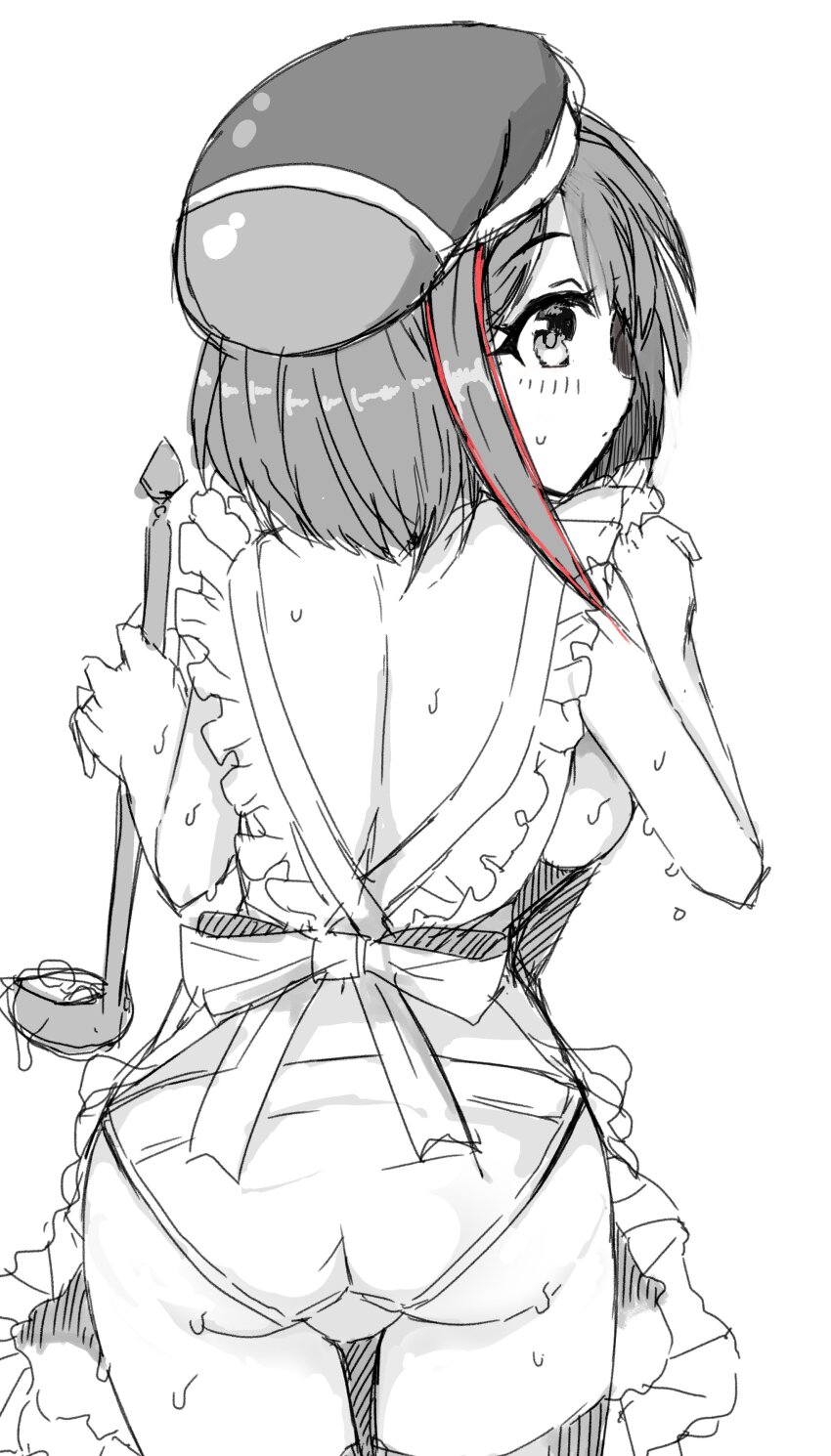 1girl, absurdres, apron, ass, beret, breasts, commentary_request, cowboy_shot