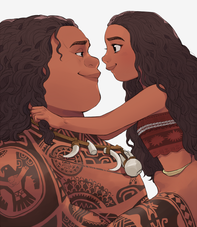 1boy, 1girl, arm_tattoo, brown_eyes, brown_hair, chest_tattoo, dark-skinned_female, dark-skinned_male