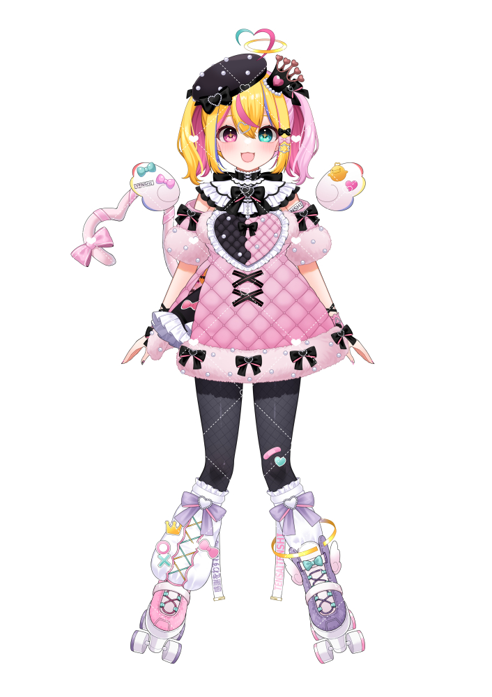 1girl, :d, ahoge, asymmetrical_footwear, beret, black_hat, black_pantyhose, blonde_hair