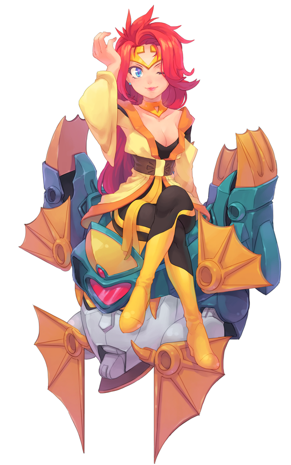 1girl, blue_eyes, boots, breasts, circlet, cleavage, crossed_legs, earrings