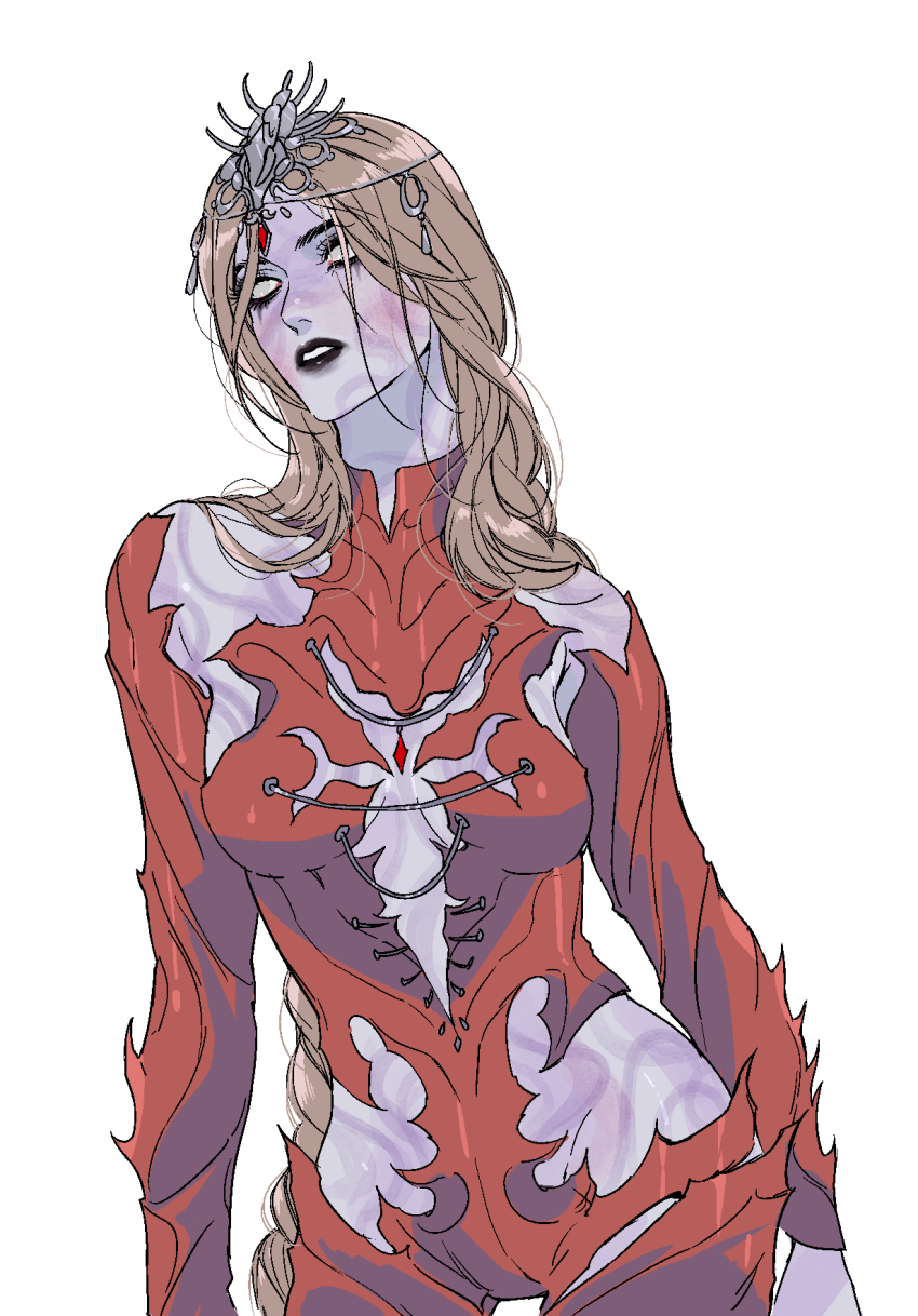 1girl, baldur's_gate, baldur's_gate_3, black_lips, blonde_hair, bodysuit, braid, breasts