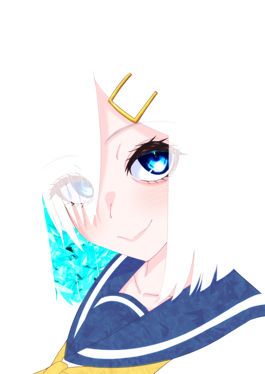 blue_eyes, daichi_(daiti1318), grey_hair, hair_ornament, hair_over_one_eye, hairclip, hamakaze_(kancolle), highres