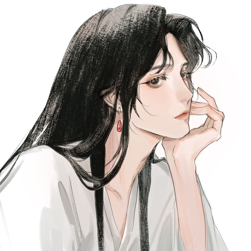 1boy, black_hair, brown_eyes, chinese_clothes, commentary, earrings, eyelashes, hand_on_own_chin