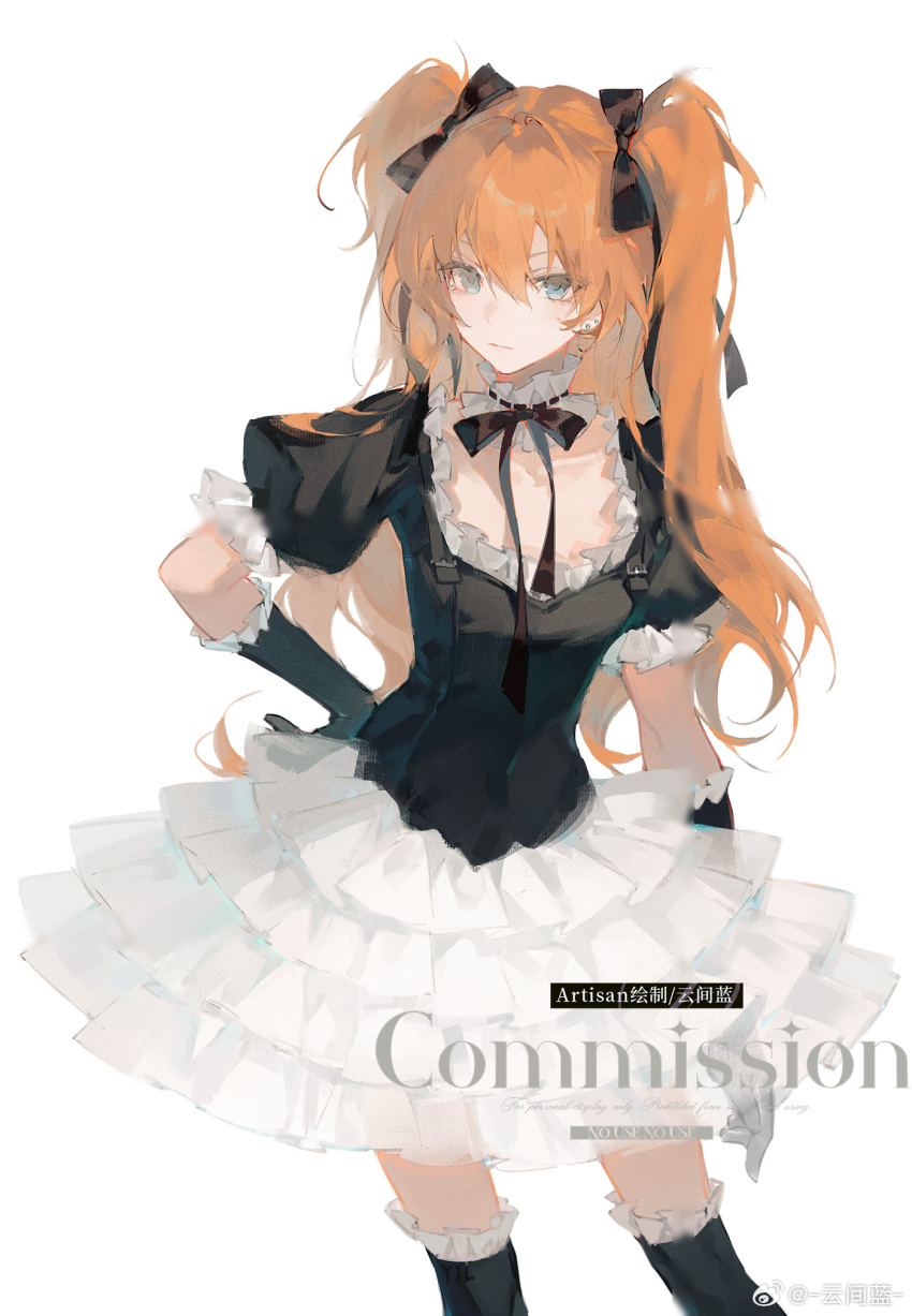 1girl, alternate_costume, artist_name, black_bow, black_bowtie, black_gloves, black_shirt, black_socks