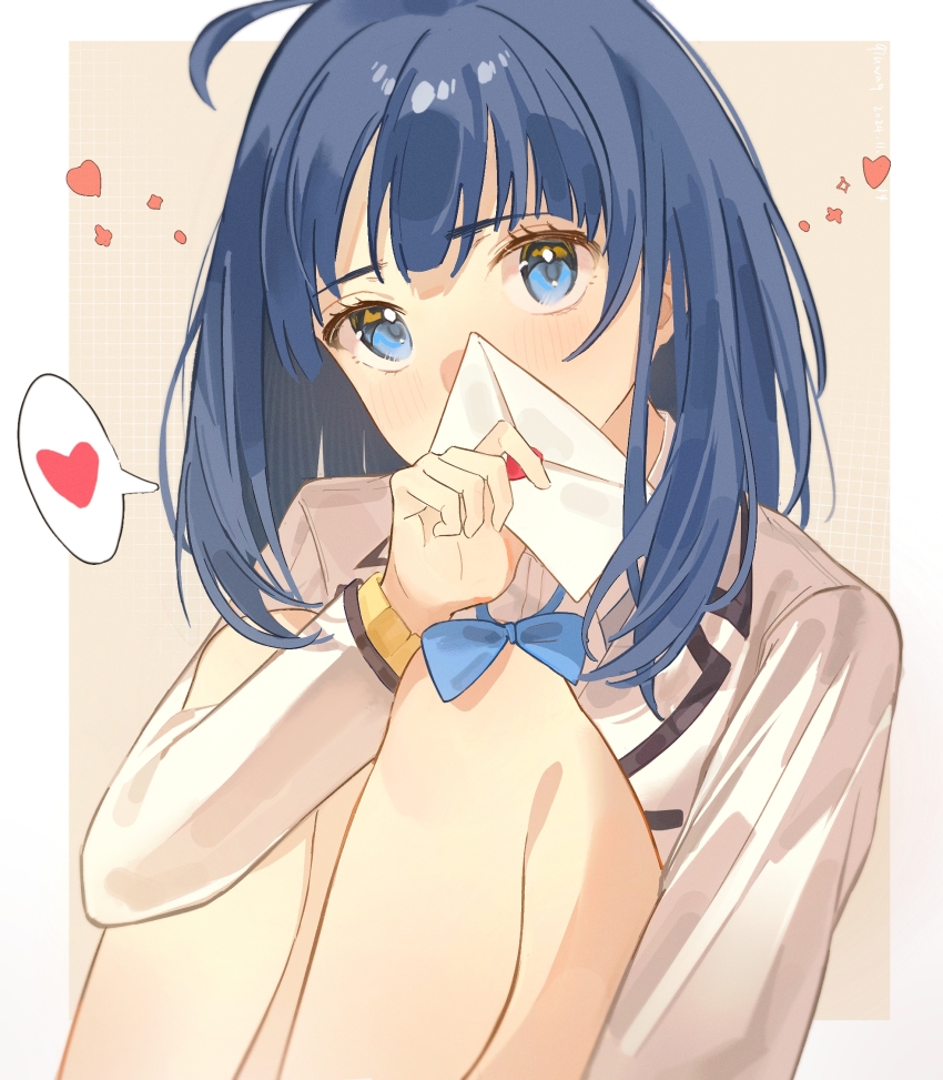 1girl, blazer, blue_bow, blue_bowtie, blue_eyes, blue_hair, bow, bowtie