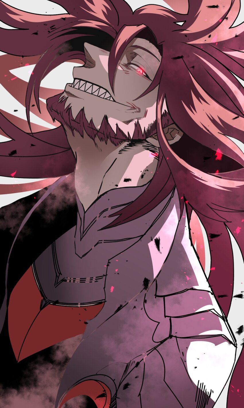 1boy, antares_(solo_leveling), armor, beard, facial_hair, glowing, glowing_eye, highres