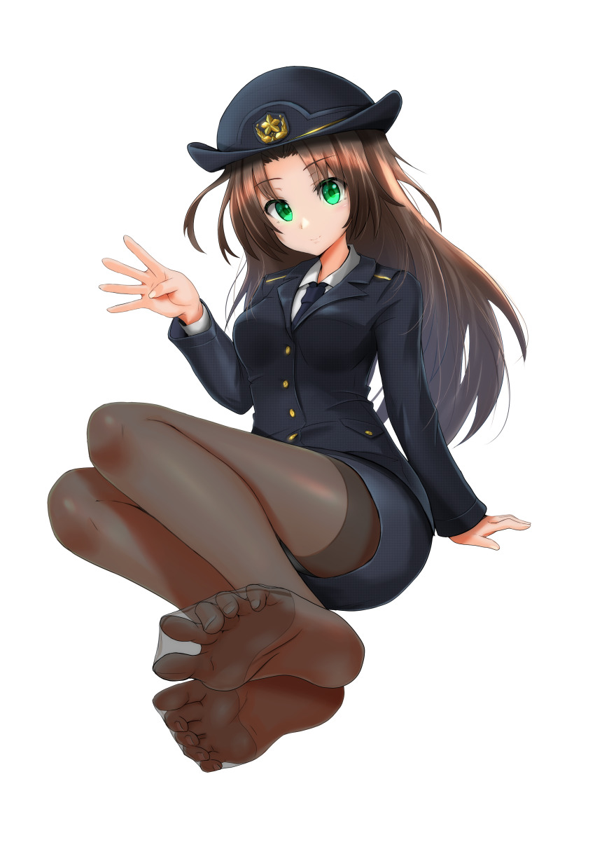 1girl, absurdres, black_hair, dodo_(purofu_hitsudoku), feet, foot_focus, formal_clothes, full_body