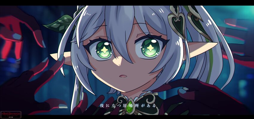 1girl, artist_name, bow, bowtie, cross-shaped_pupils, fight_song_(eve), fingerless_gloves, gem