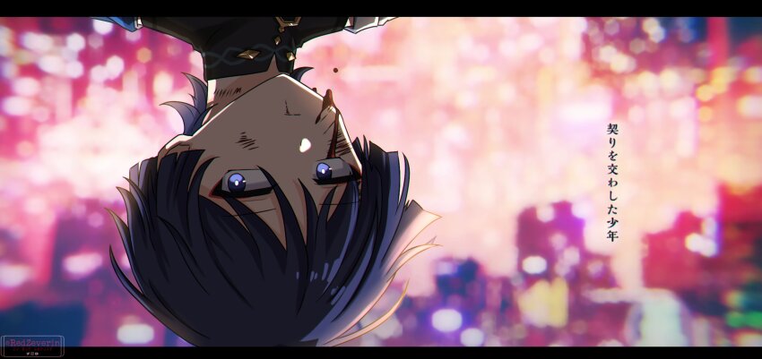 1boy, artist_name, black_bodysuit, black_border, blood, blood_from_mouth, blood_on_face, blunt_ends