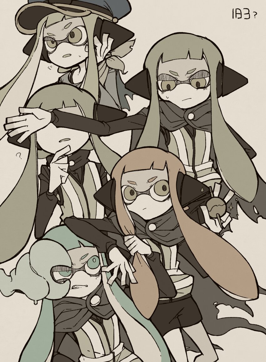 1girl, absurdres, aged_down, aged_up, agent_3_(splatoon), akekawa1536, captain_3_(splatoon), covering_another's_eyes