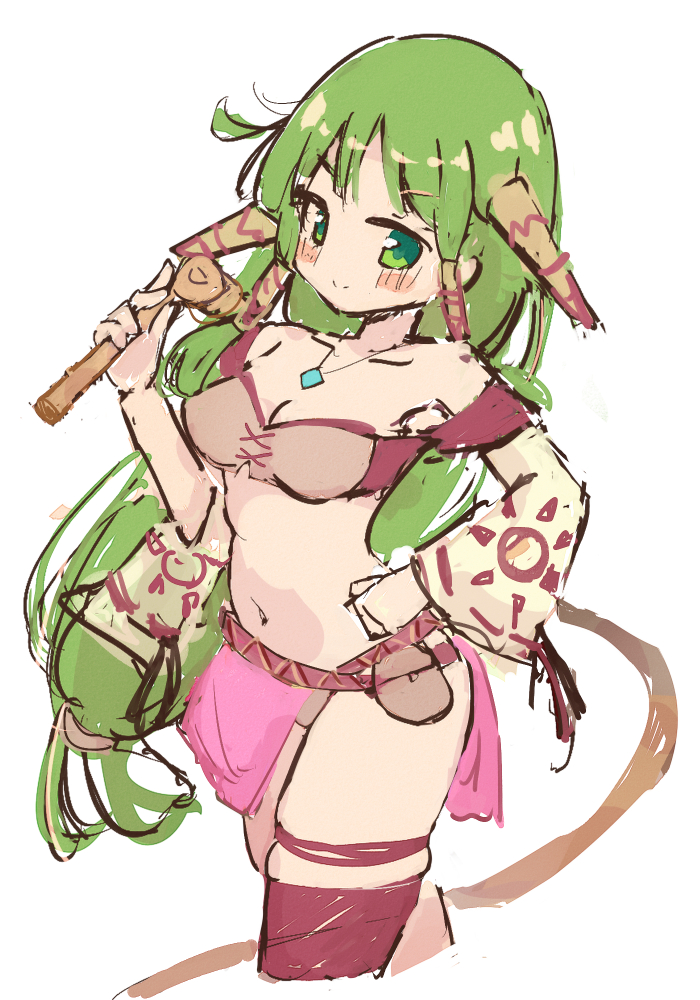 alternate_skin_color, blue_pendant, breasts, cleavage, collarbone, feena_(grandia), grandia, grandia_i