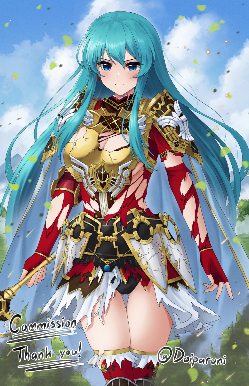 1girl, aqua_hair, armor, black_panties, blue_eyes, blue_hair, blush, breastplate