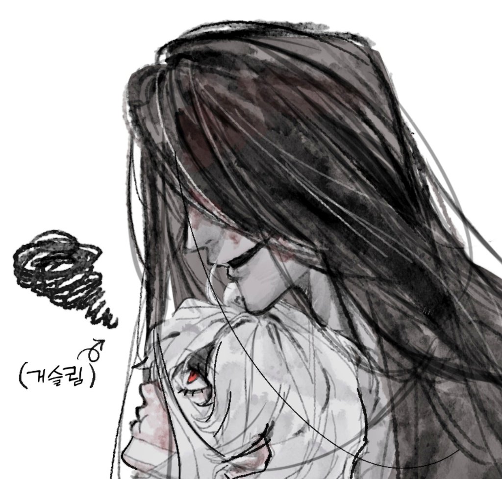 1boy, 1girl, :t, bandaged_head, bandages, black_hair, black_kimono, blood