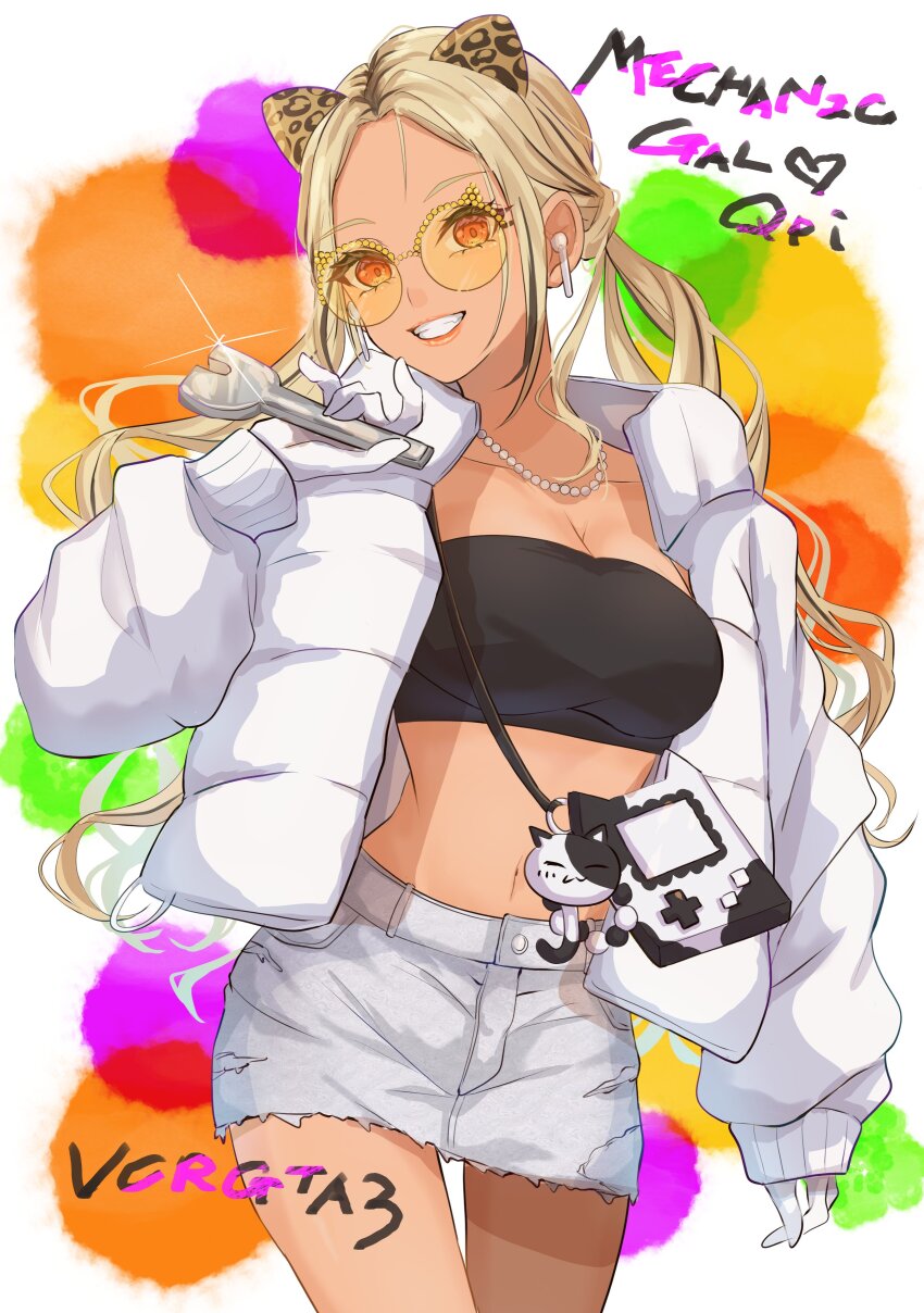 1girl, absurdres, animal_ears, black_tube_top, blonde_hair, breasts, cleavage, collarbone