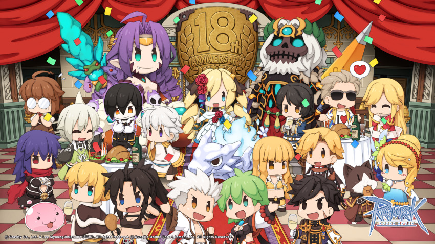 6+boys, 6+girls, :3, :d, aas_(ragnarok_online), ahoge, alcohol, animal_ears