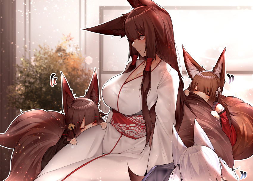 4girls, absurdres, akagi-chan_(azur_lane), akagi_(azur_lane), alternate_costume, amagi-chan_(azur_lane), animal_ear_fluff, animal_ears