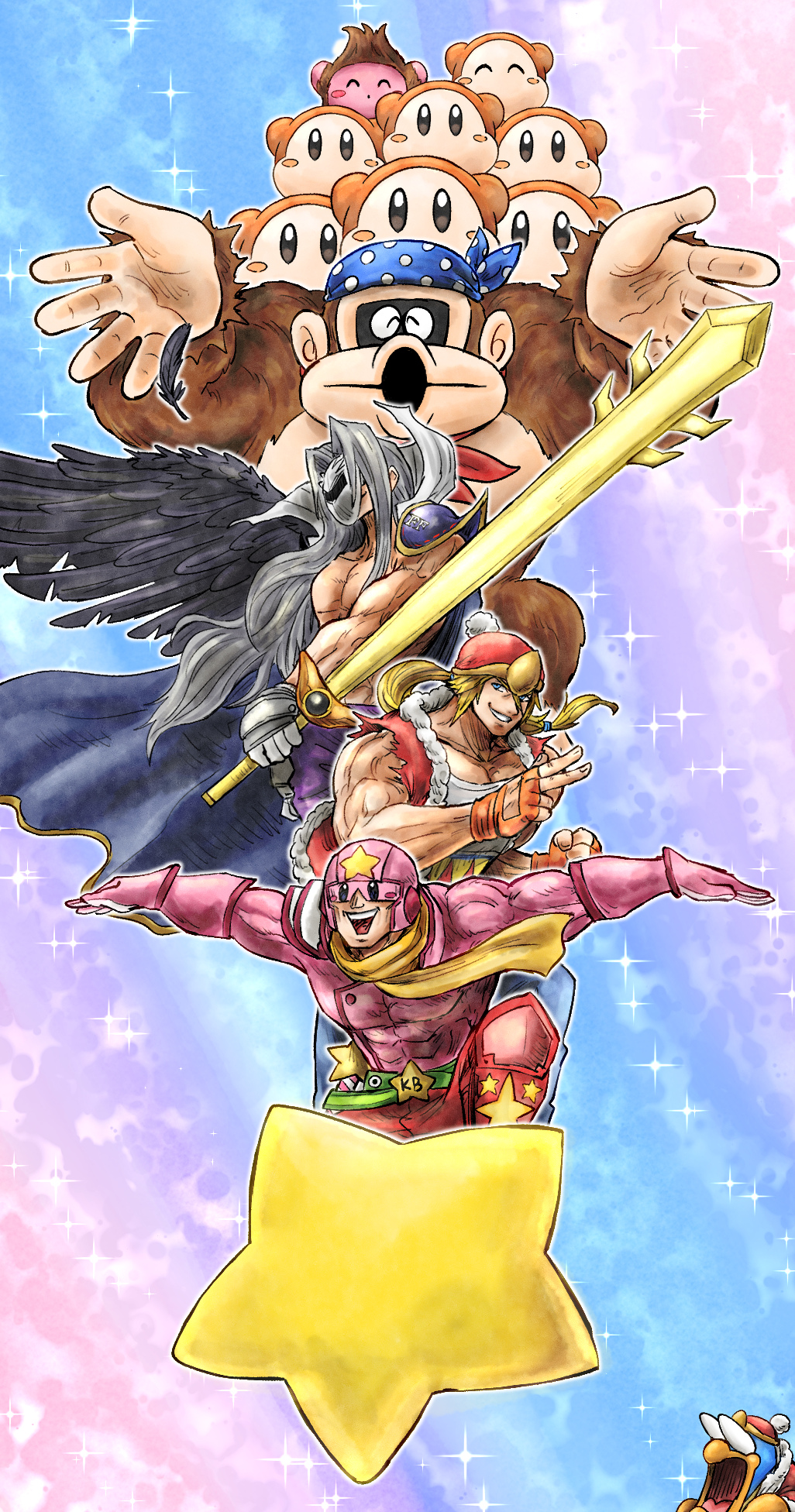 armor, bandana, bandana_waddle_dee, bandana_waddle_dee_(cosplay), blonde_hair, blue_bandana, blue_eyes, blush_stickers