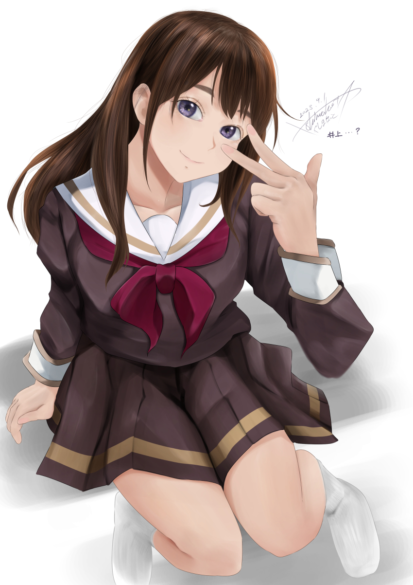 1girl, 2023, absurdres, artist_name, bad_id, blush, brown_hair, dated