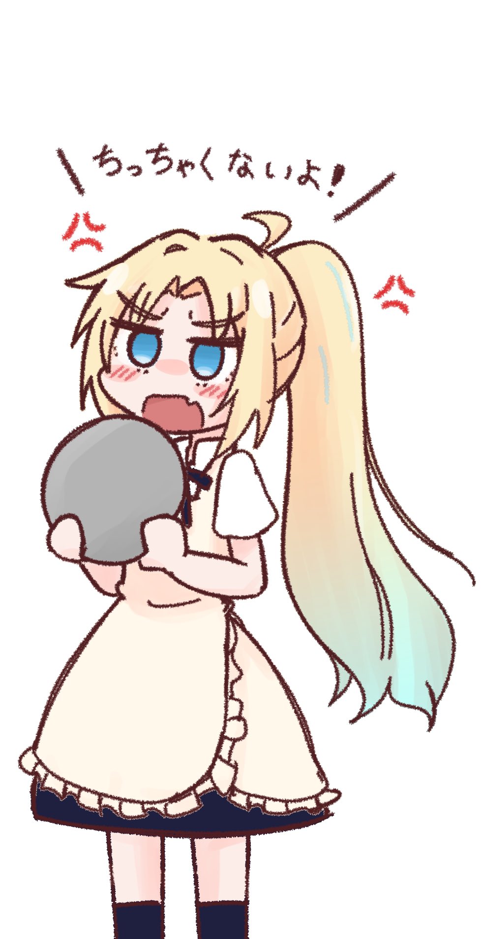 1girl, ahoge, amado_(amaddo_club), anger_vein, angry, apron, black_skirt, black_socks