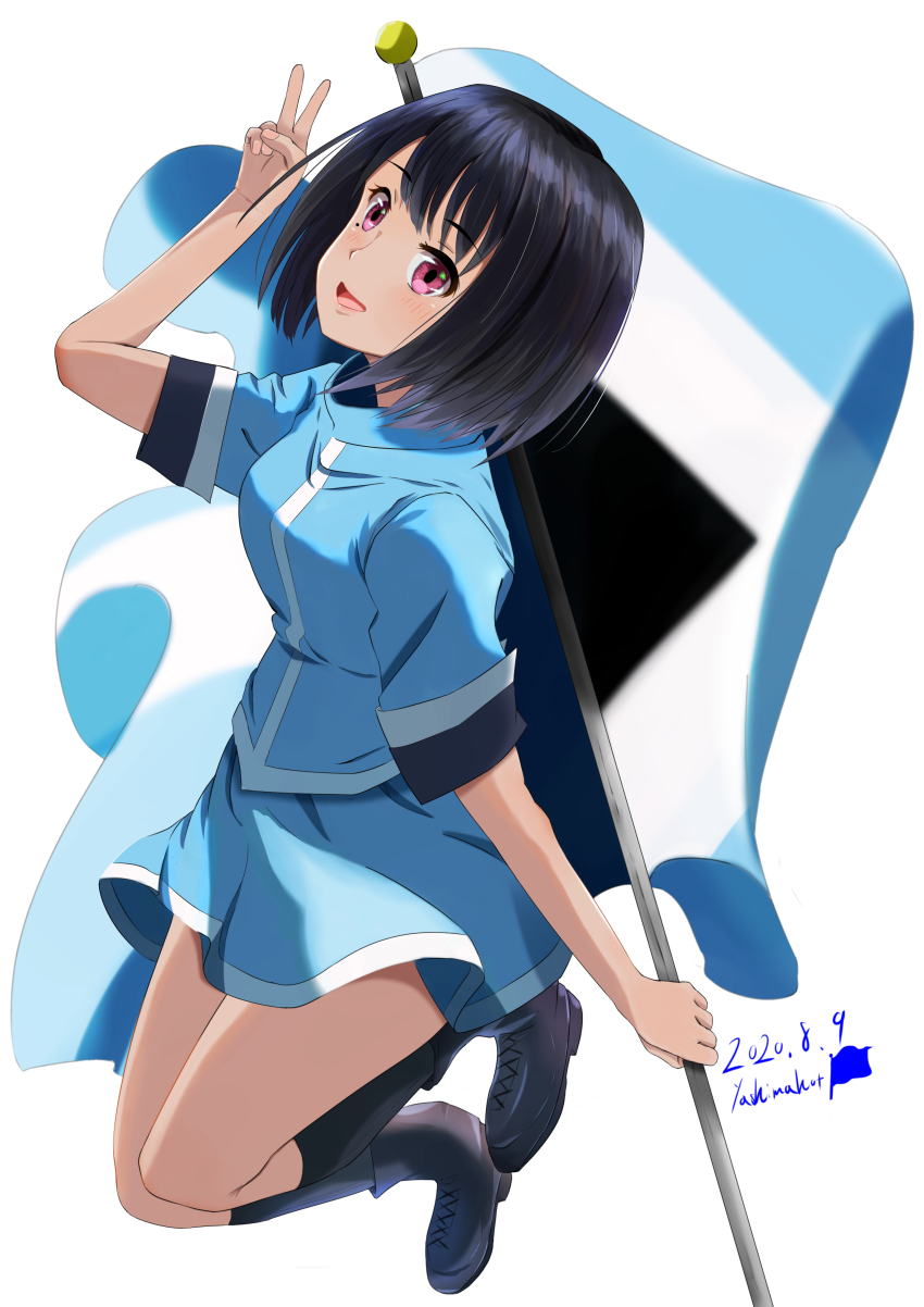 1girl, 2020, absurdres, artist_name, bad_id, bad_pixiv_id, black_hair, boots