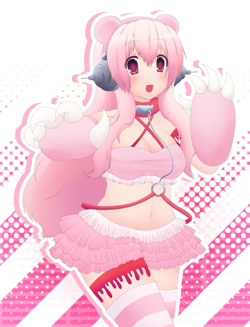 2000s_(style), :d, absurdres, animal_ear_headphones, animal_ears, bear_ear_headphones, bear_ears, claws