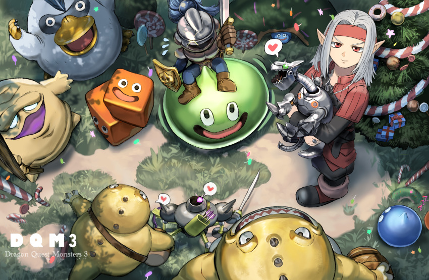 1boy, 6+others, absurdres, aged_down, black_shirt, box_slime, candy, candy_cane