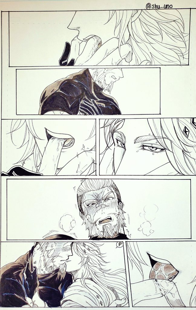 !, !!, 2boys, imminent_kiss, ancient_greek_clothes, apollo_(shuumatsu_no_valkyrie), beard, bite_mark