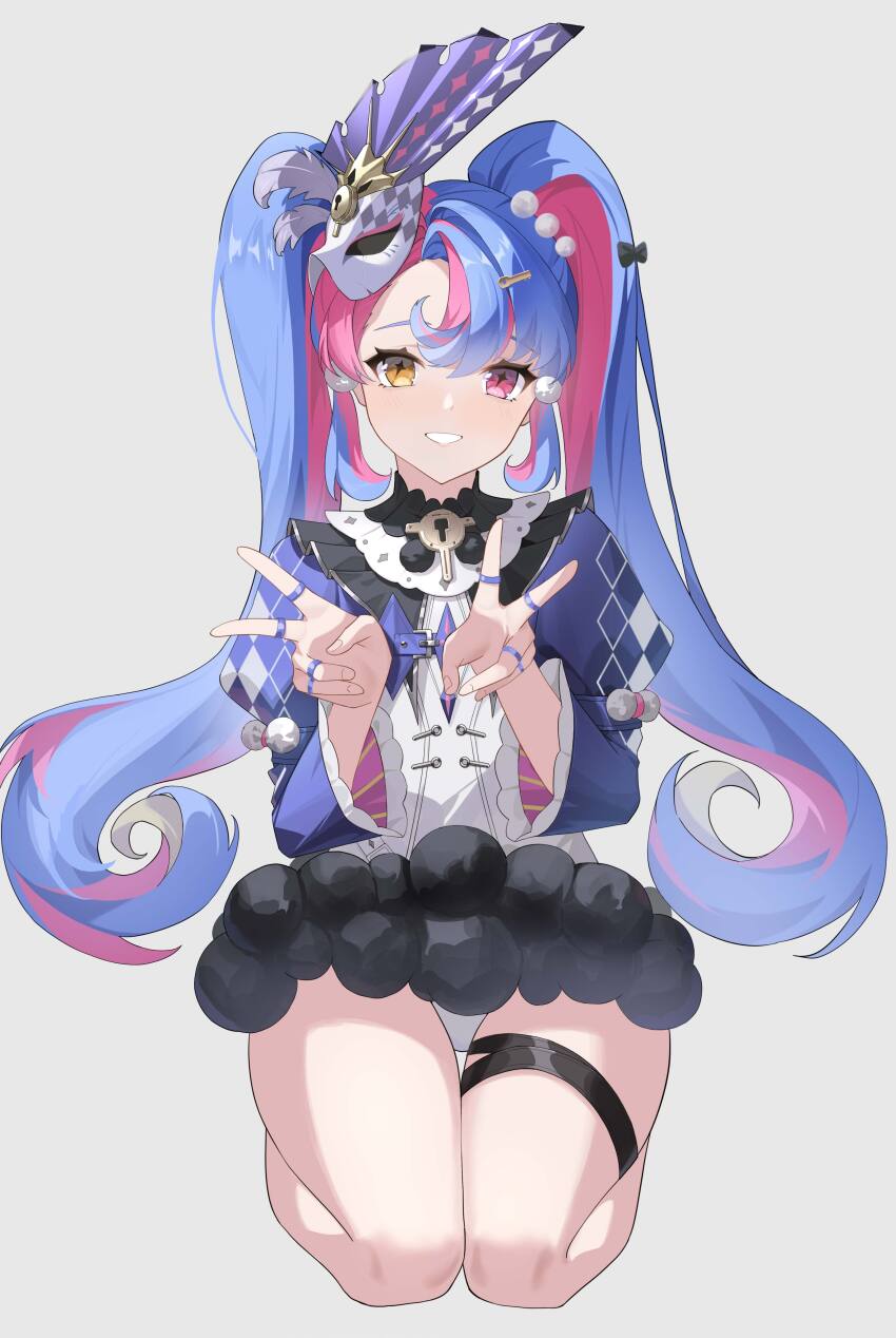 1girl, absurdres, black_collar, blue_hair, candy_shunya, collar, double_v, dress
