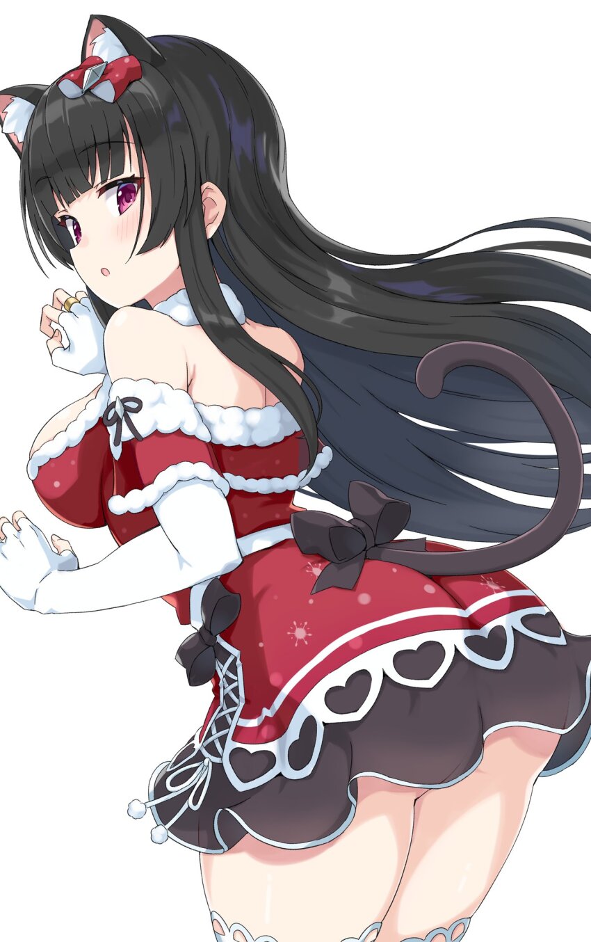 1girl, animal_ear_fluff, animal_ears, armpit_crease, ass, assault_lily, back_bow, bare_shoulders