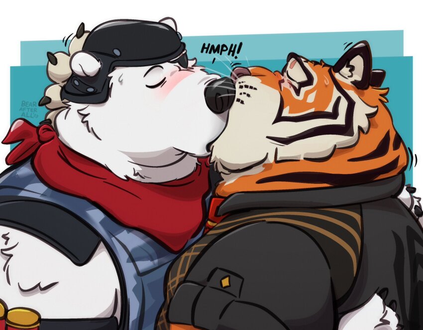 2boys, animal_ears, bara, bearafterall, fortnite, from_side, furry, furry_male