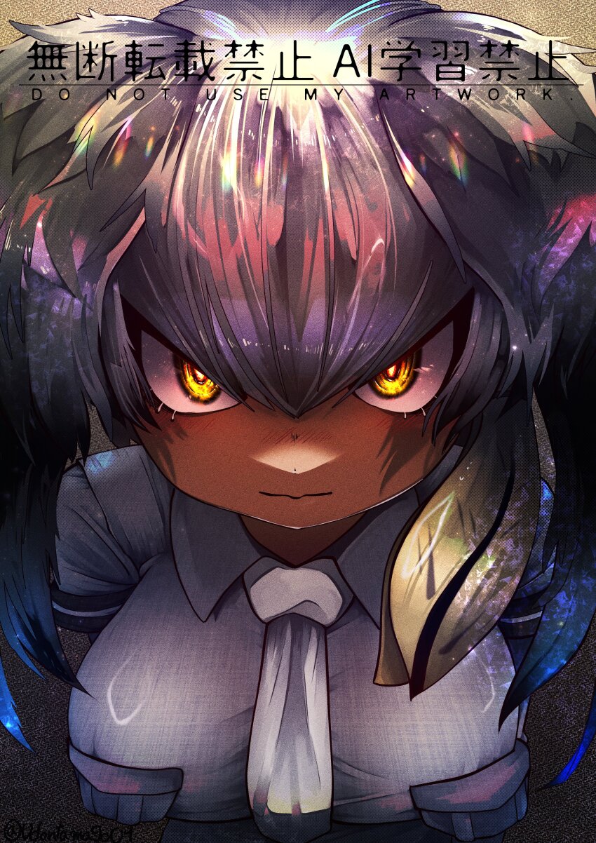 1girl, absurdres, bird_wings, black_hair, blush, breast_pocket, breasts, closed_mouth