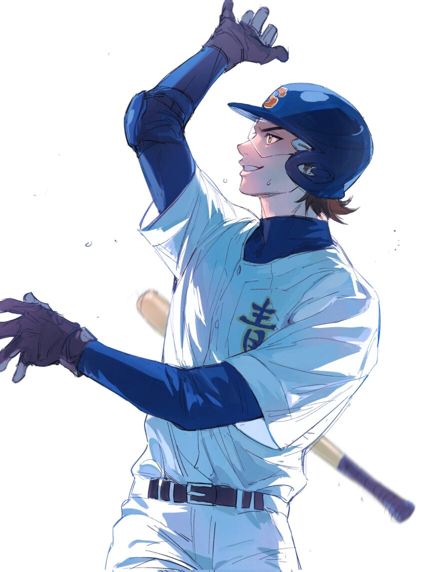 1boy, ace_of_diamond, baseball, baseball_bat, baseball_helmet, baseball_uniform, belt, belt_buckle