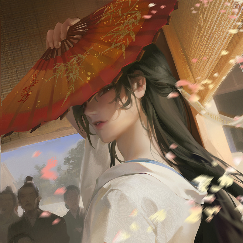 1boy, brown_eyes, brown_hair, chinese_clothes, chinese_commentary, folding_fan, hair_ribbon, hand_fan, hanfu, holding, holding_fan, long_hair, long_sleeves, looking_at_viewer, looking_back, male_focus, motion_blur, qiang_jin_jiu, ribbon, shen_zechuan, smile, solo, upper_body, white_hanfu, white_ribbon, wide_sleeves, xybother